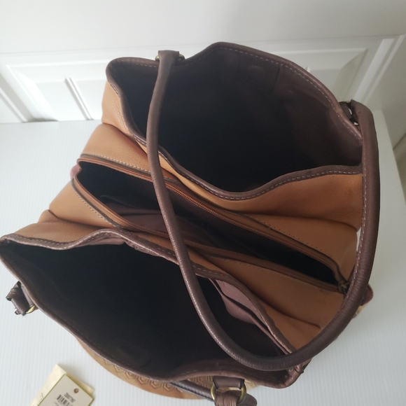 Fossil 1954 Suede Leather Multi Color Patchwork Double Handle Satchel key Fob - Picture 4 of 6